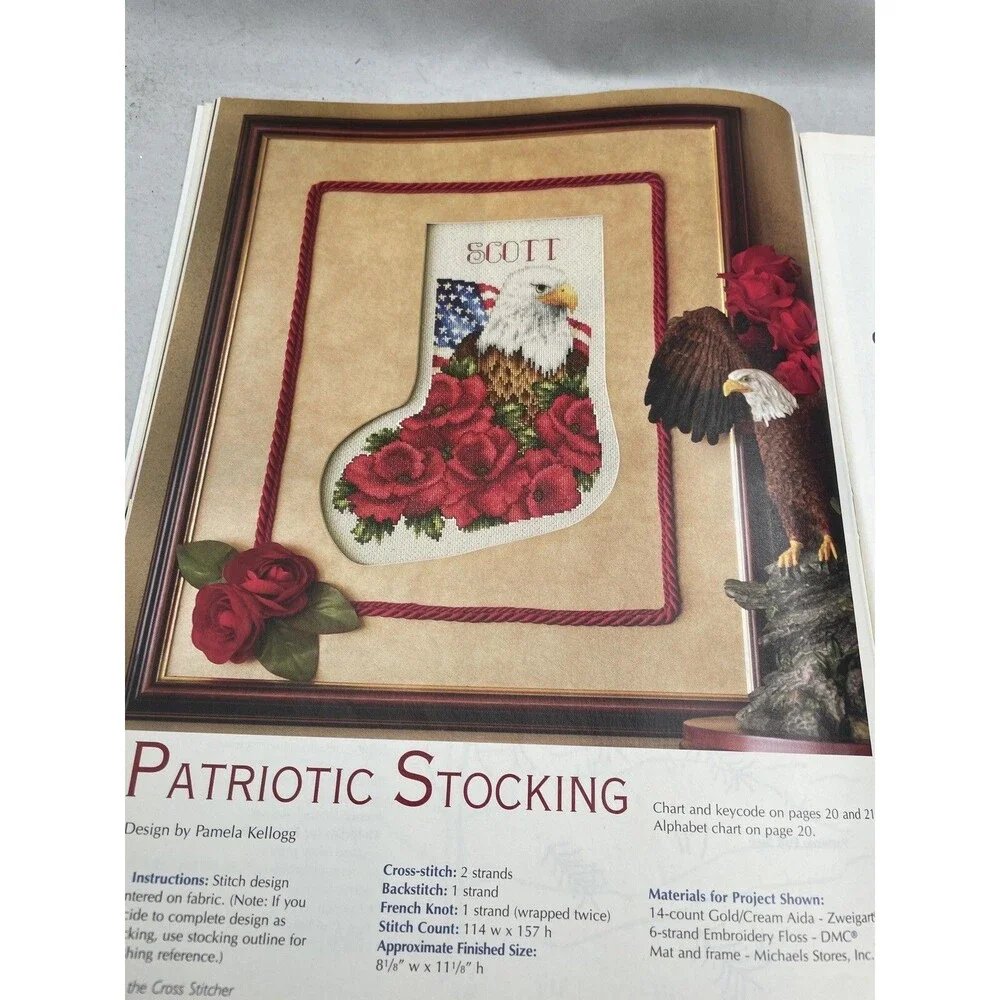 Cross Stitcher Magazine August 2004 Joan Elliott Stocking Snowman Patriotic
